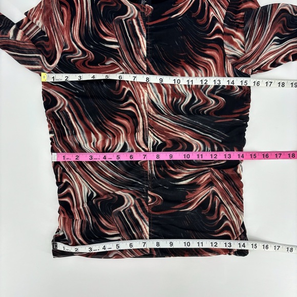 Rachel Zoe NWT Brown, White, and Black Swirl Pattern Long Sleeve Top, Small - Picture 14 of 16